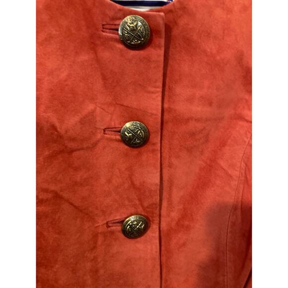 Norm Thompson Jacket Womens Large Leather Rust Orange Satin Lined Scalloped Edge - Picture 3 of 13